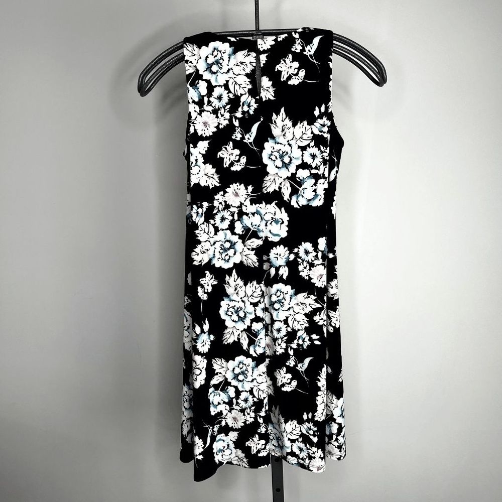 Chaps Black‎ White Floral Sleeveless Dress Size Medium